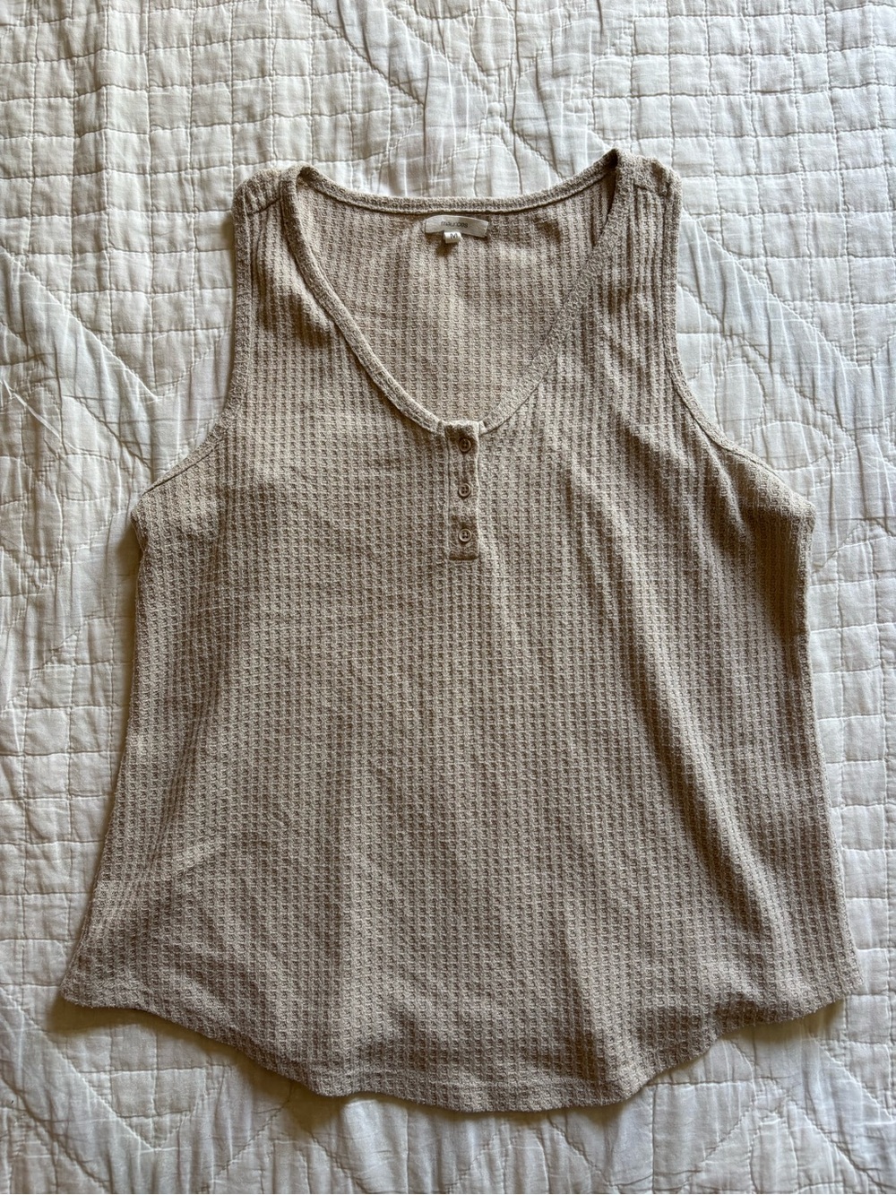 Maurices Beige Waffle Henley Tank Top